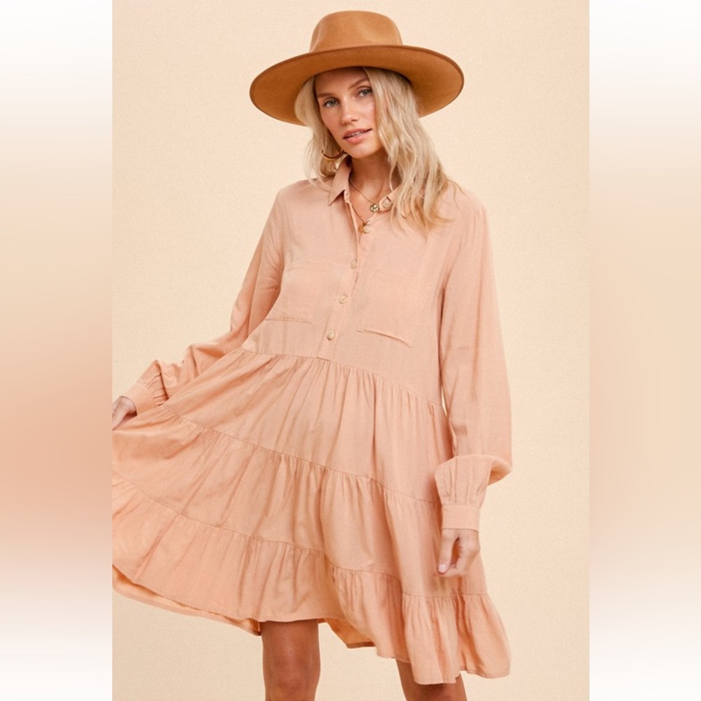 Hem & Thread Peach Long Sleeve Dress